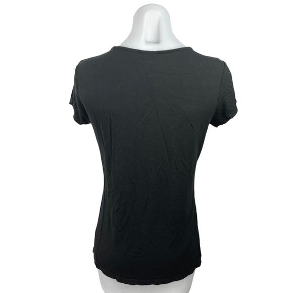 Tahari Black Crew Neck Short Sleeve Knit Pullover Stretch Tee T-Shirt Top Size S - Picture 2 of 4
